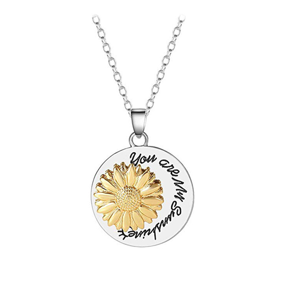 

Round Sunshine Sunflower Pendant Necklace Lettering Women Choker Jewelry, 501 Original