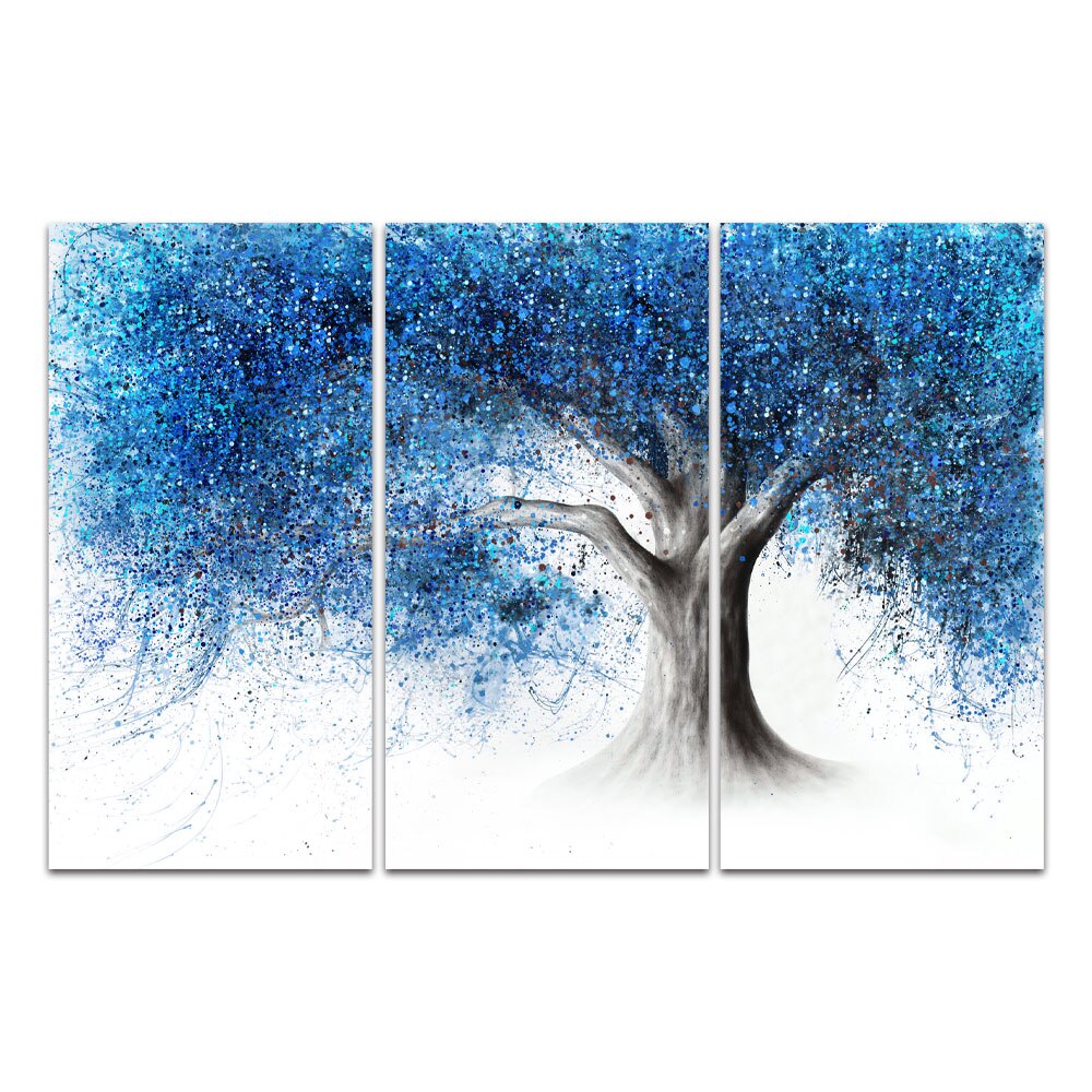 3 Panels Abstract Blue Leaves Tree Canvas Painting Wall Art Pictures Still Life Posters for Living Room Interior Home Decor