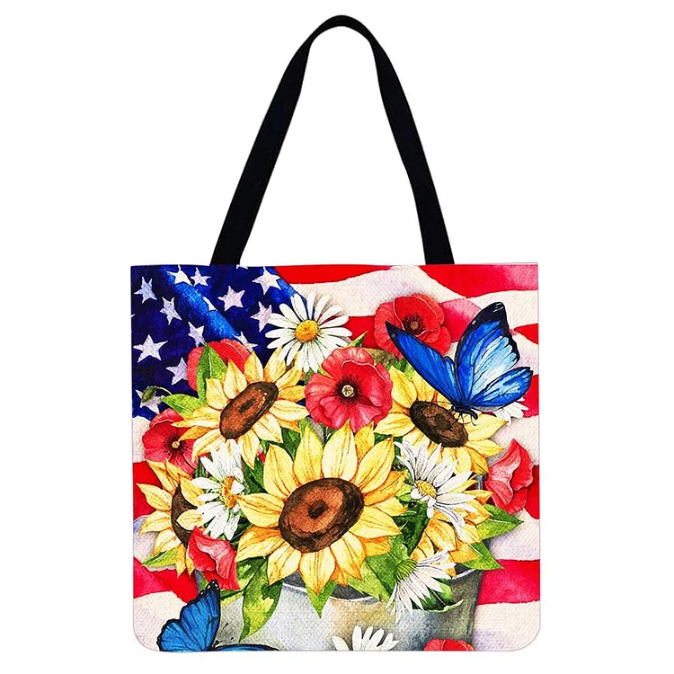 American Independence Day Sunflowers linen bag