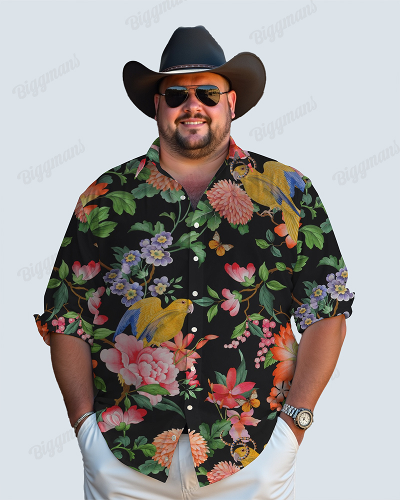 Cockatoo Cotton Long Sleeve Shirt Men's Plus Size