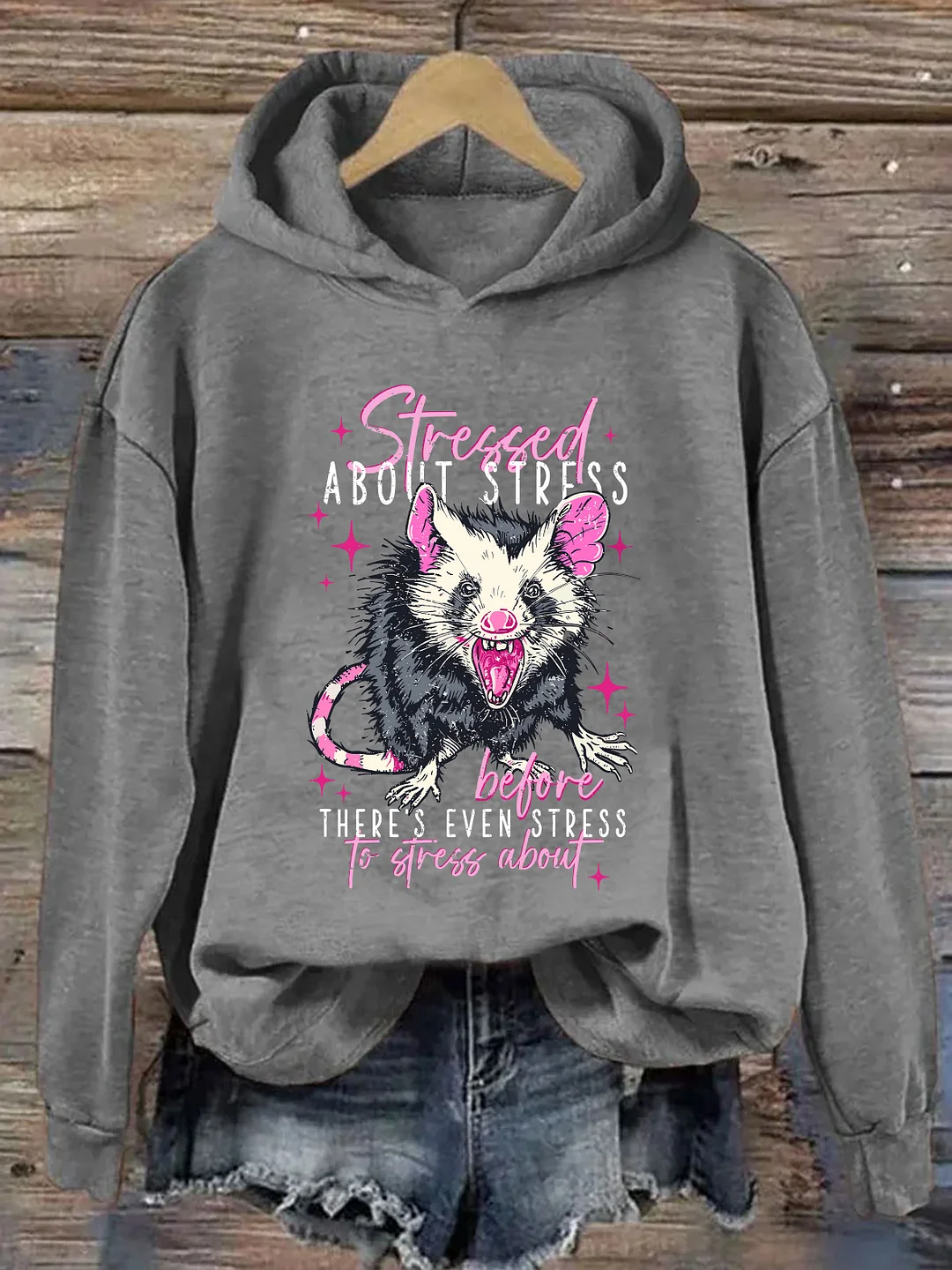 Stressed About Stress Opossum Hoodie