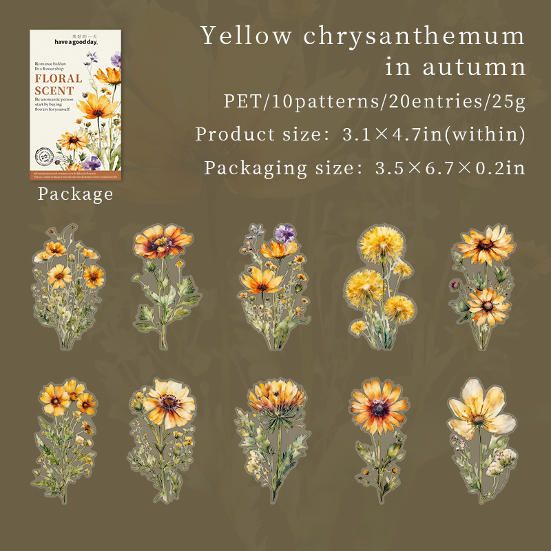Journalsay 20 Sheets Floral Scent Series Vintage Plant Flower Landscaping PET Sticker