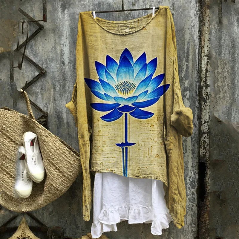 Ancient Egyptian Lotus & Runes Art Linen Tunic