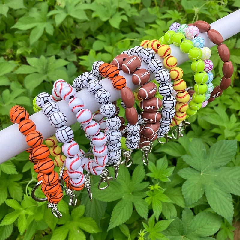 Vintage Style Minimalist Basketball Football Wood Beaded Unisex Bag Pendant Keychain