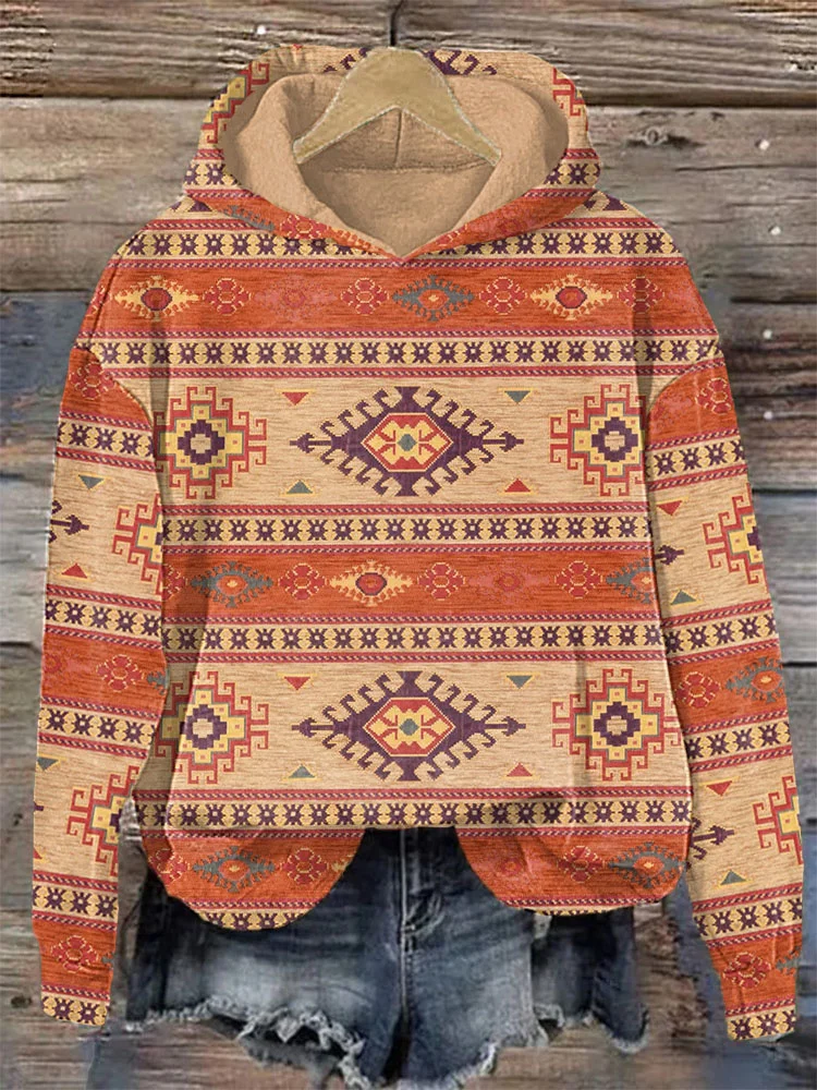 Wearshes Ethnic Print Casual Cozy Hoodie