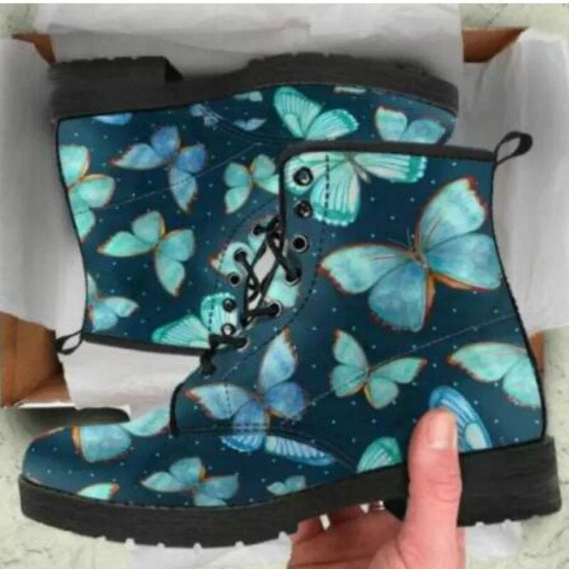 Martin Boots Women's Autumn and Winter New2021British Fashion Women's Tooling Boots Skull and Flower Print High-top Boots Ladies 1226