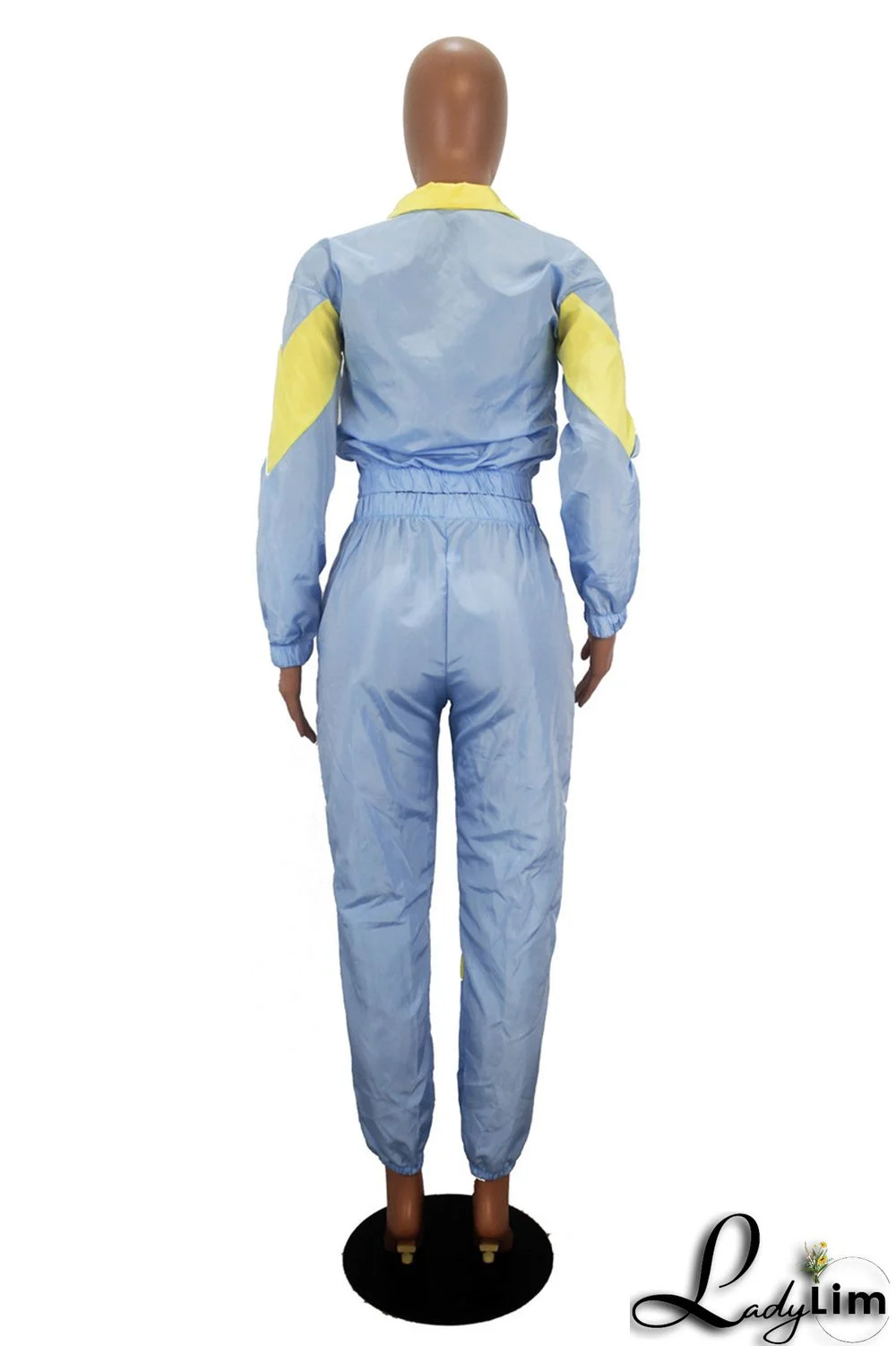 Blue Fashion Casual Patchwork Solid Split Joint Zipper Collar Long Sleeve Two Pieces(Without Pocket)