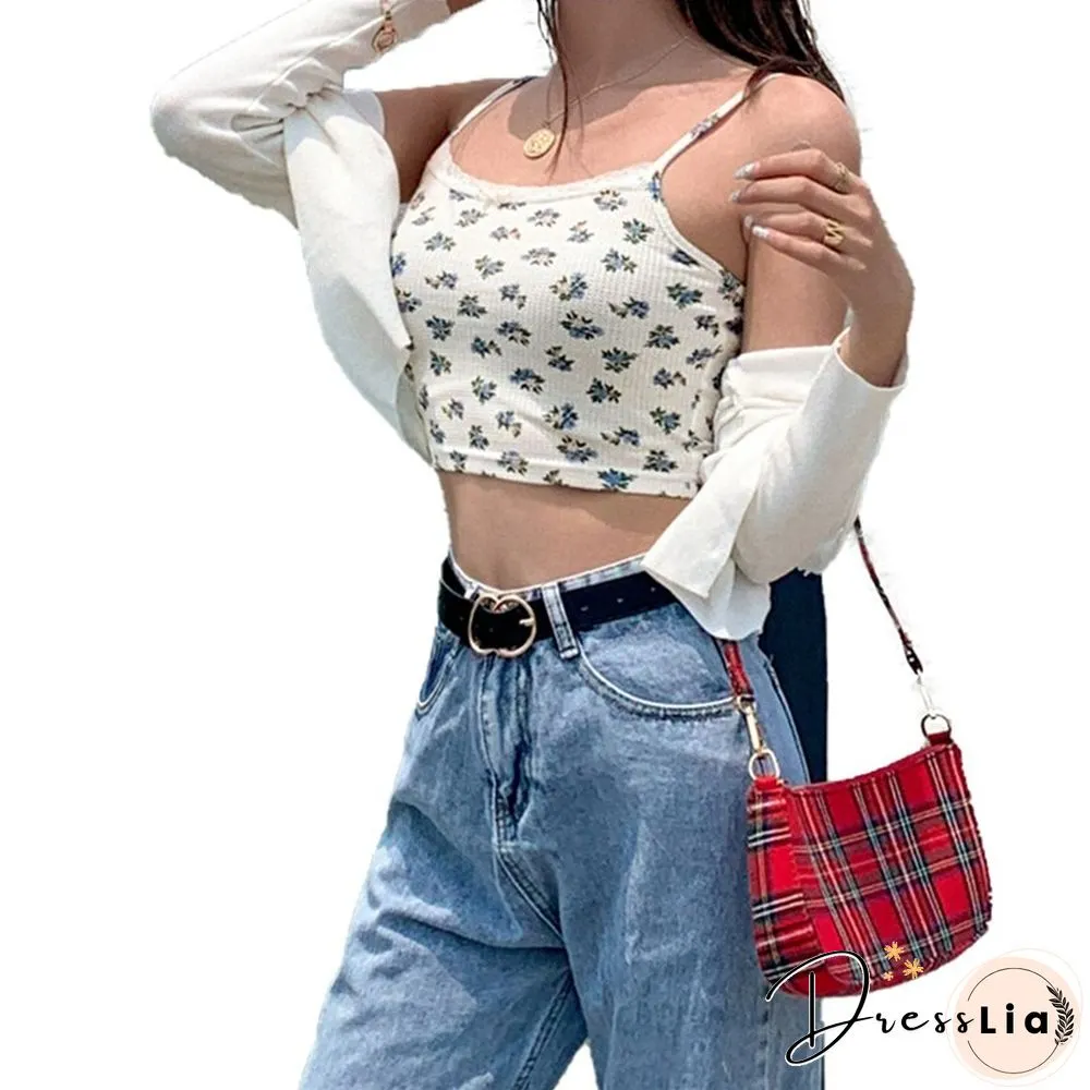 Womens Floral Camisole Y2k Lace Slim Backless Sleeveless Crop tops Kawaii Korean Fashion