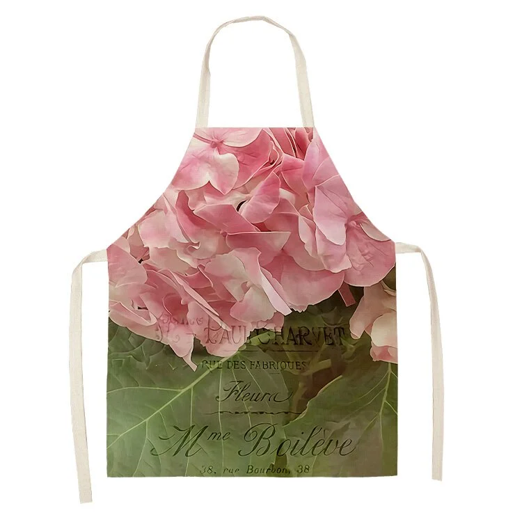 Linen Kitchen Apron - Pink Rose Flower letclo 