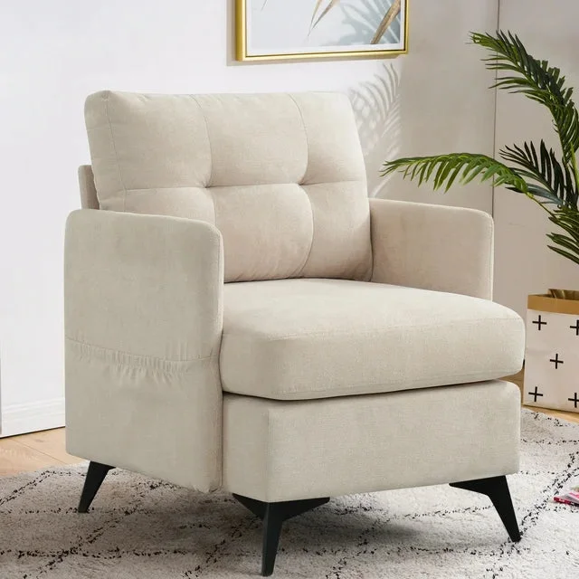 EASELAND Sofa Chair - Hardwood, Faux Linen Living Room Chair , Modern Classic Style Living Room Sofa Furniture - 1 Set