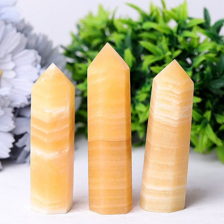 Set of 3 Honey Calcite Towers Points