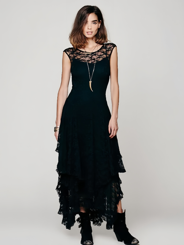Retro Goth Aesthetic Stevie Witch Lace Maxi Dress