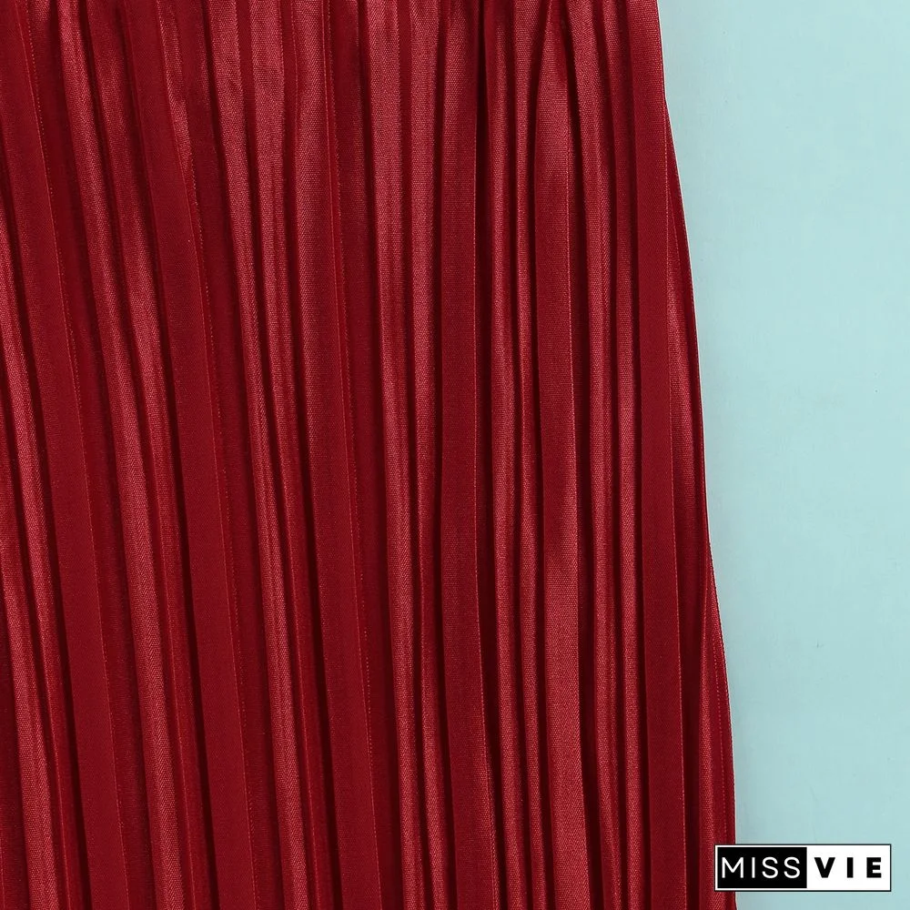 Pleated Loose Blouse Crop Top Wide Leg Pants Outfits