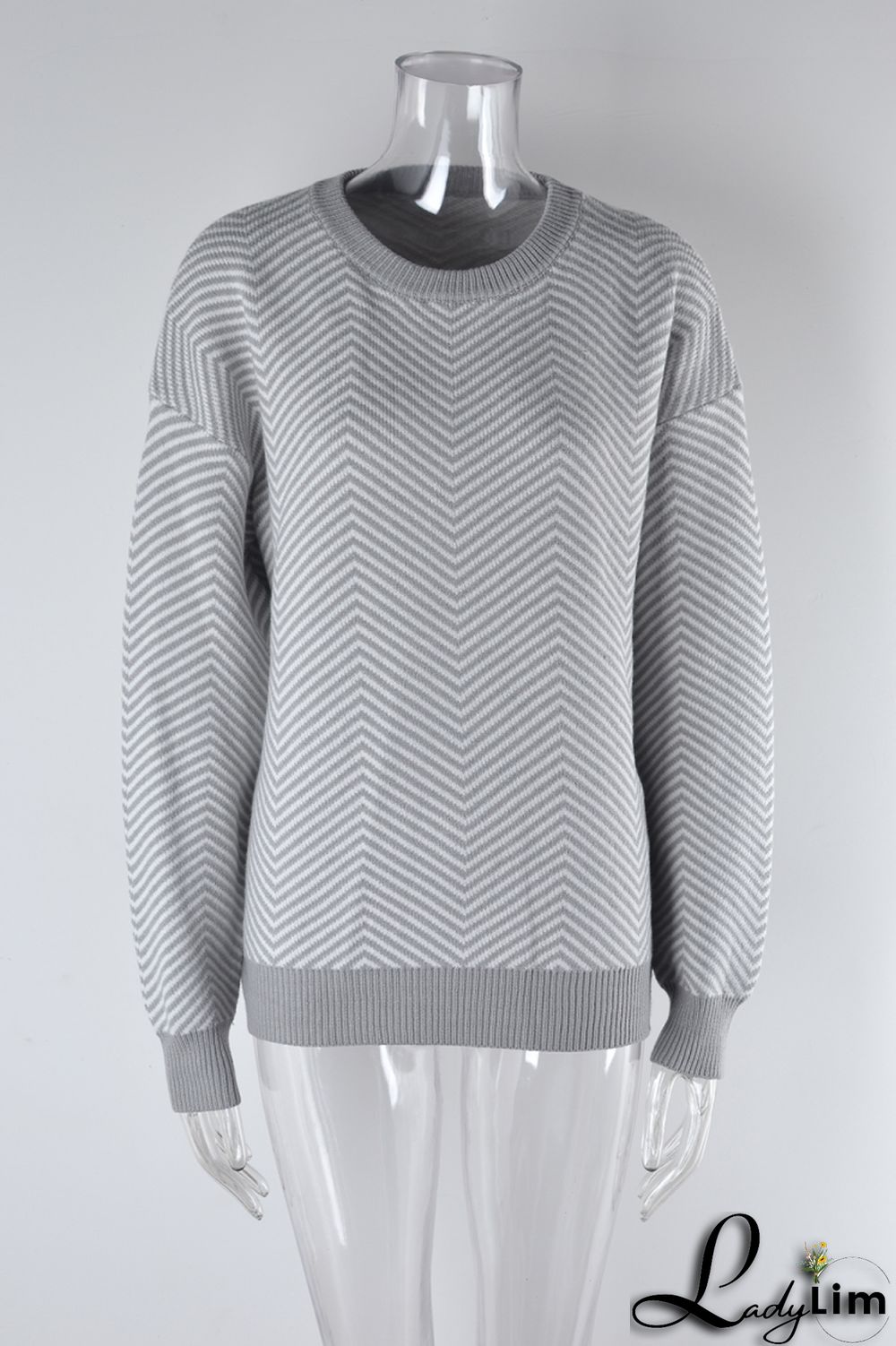 WomenBasic Round Neck Long Sleeve Striped Sweater