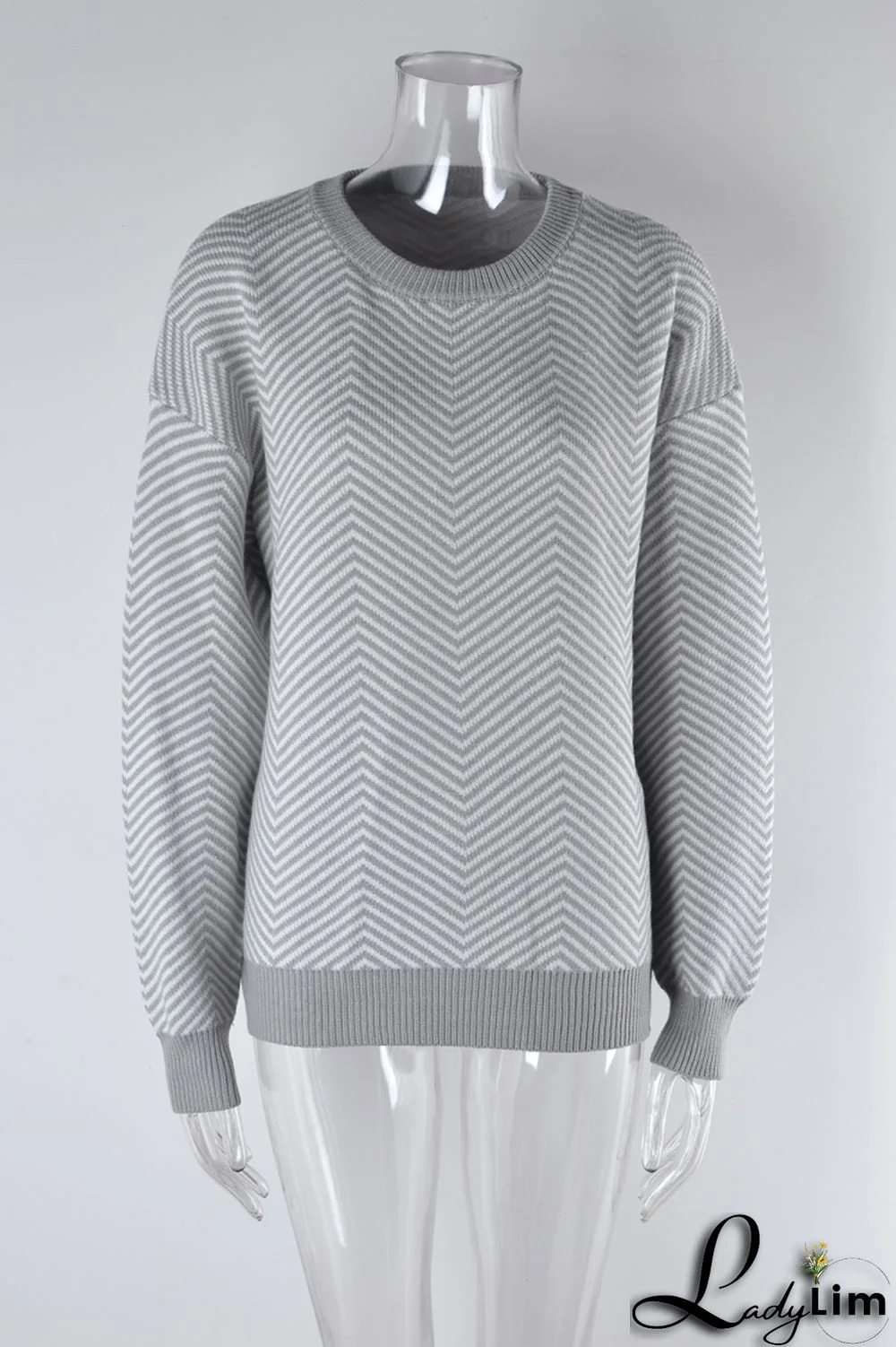 WomenBasic Round Neck Long Sleeve Striped Sweater