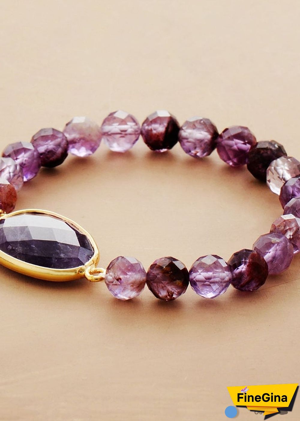 Boho Bracelet, Stretchy Bracelet, Purple Phantom and Amethyst