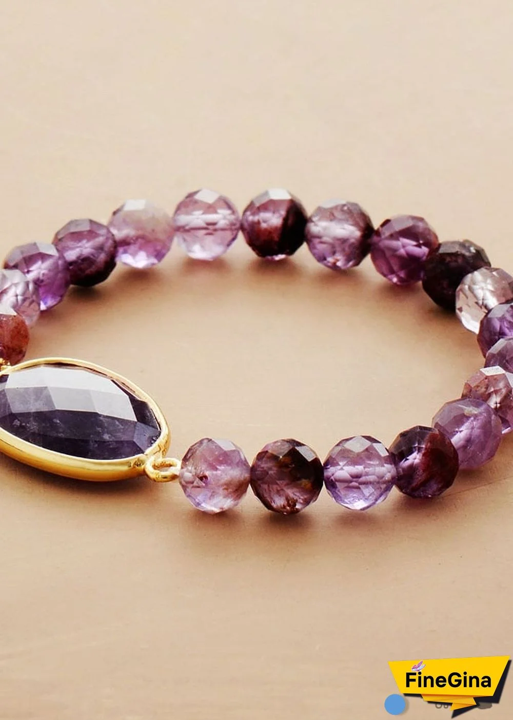 Boho Bracelet, Stretchy Bracelet, Purple Phantom and Amethyst