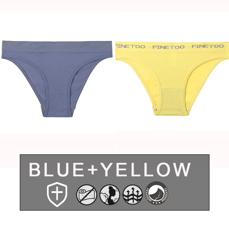 FINETOO 2PCS/Set Women's Seamless Panties Midi-Waist Femme Underpants Briefs Underwear Lingerie Letter Printed 9 Colors Pantys