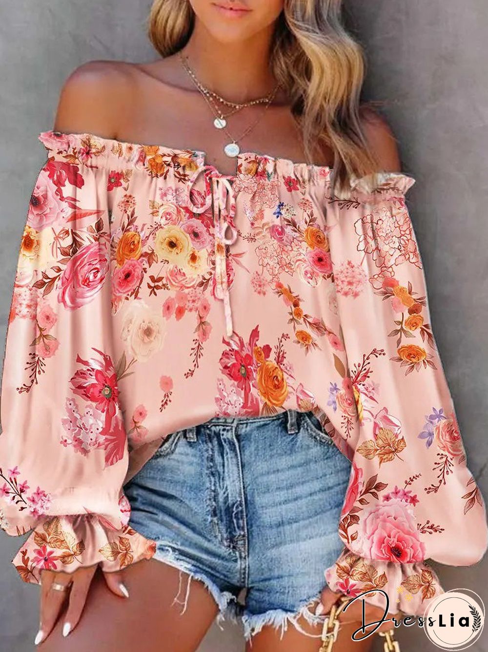 Women'S Blouses One-Shoulder Flared Sleeve Lace Up Blouses