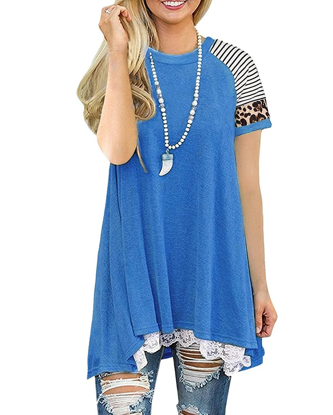 Top Blouses Women's Lace Long Sleeve Tops Casual Round Neck Top Blouses