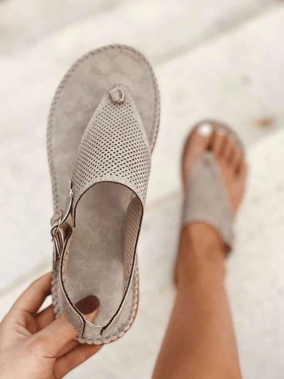Letclo™ T-Strap Perforated Sandals letclo Letclo