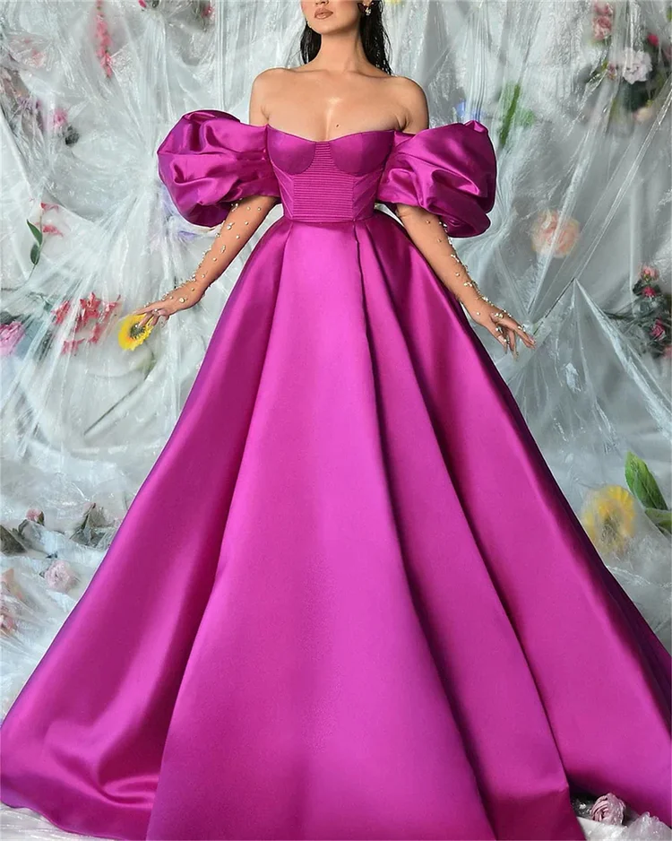 Women's Solid Color Off Shoulder Lantern Sleeve Dress