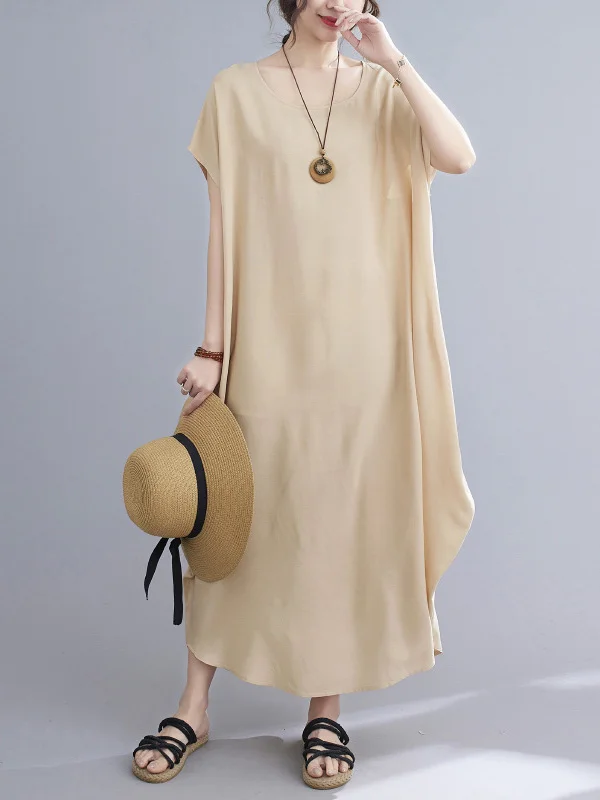 Casual Solid Color Irregularity Round-Neck Dress