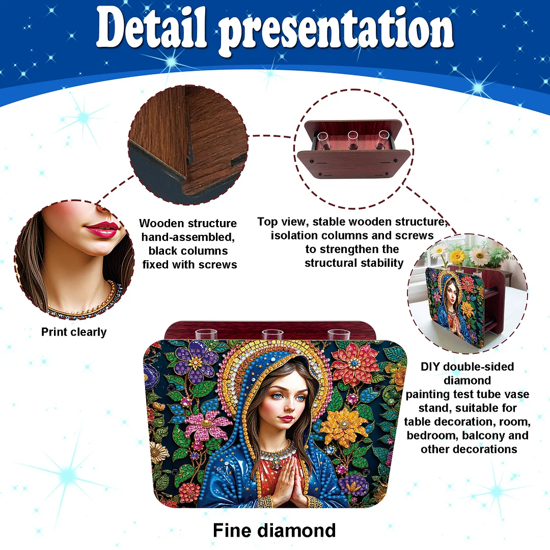 Lady DIY Flower Vase Wooden Double Sided Desktop Diamond Art Kit for Home Decor