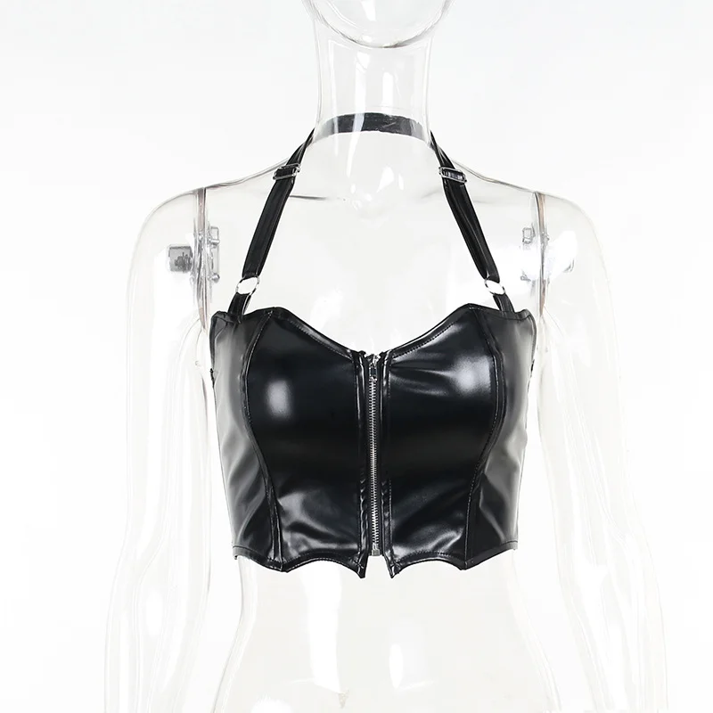 Ueong Dark Bat Vest Girl Summer Sexy Hot Girl Navel Zipper Tight Sling Top