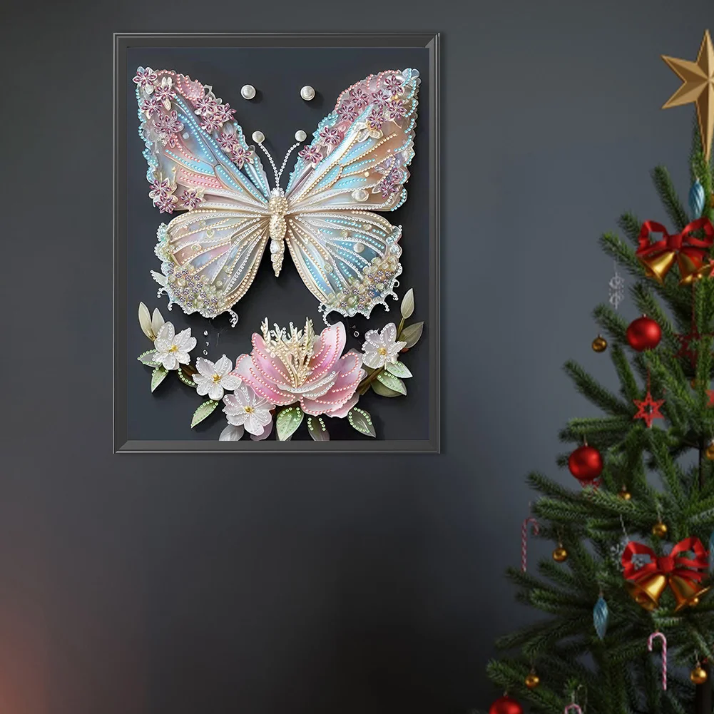 Diamond Painting - Partial Special Shaped Drill - Flower Butterfly(Canvas|30*40cm)