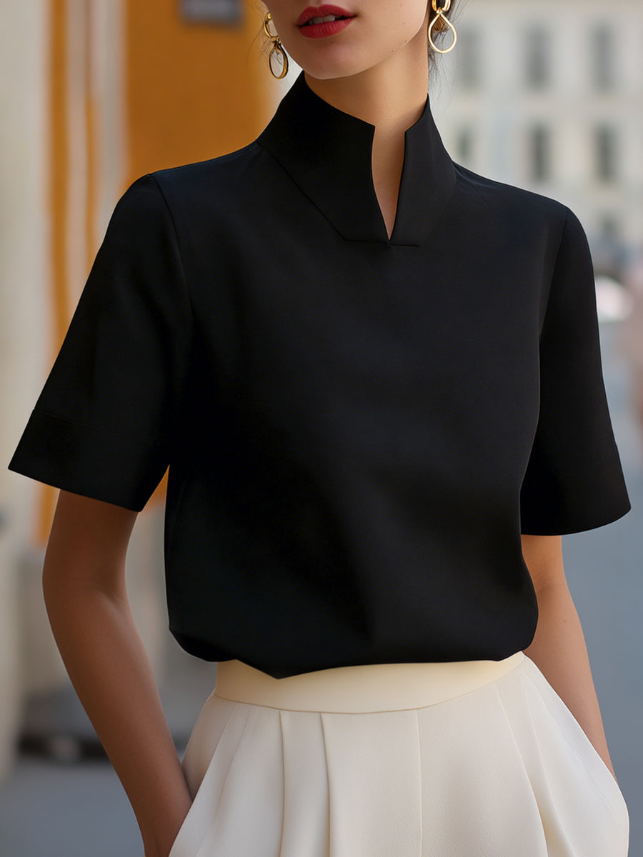 Stand Collar Minimalist Structured Blouse mysite idetrend