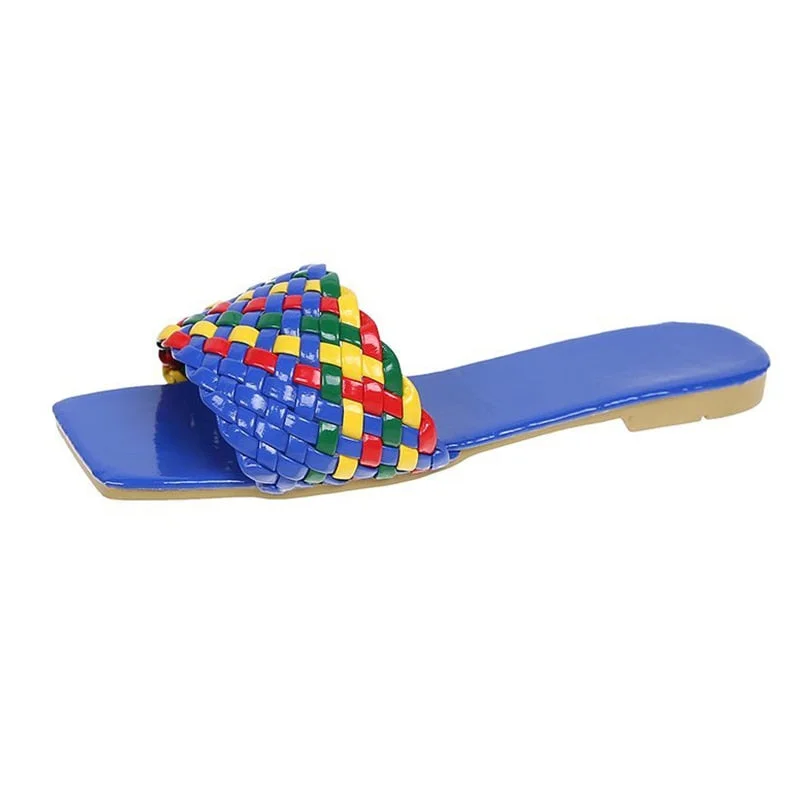 2021 Women Braided Slippers Beach Candy Colors Charm Summer Open-toe Flat Slippers Large Size 42 Vacation Casual Women Shoes