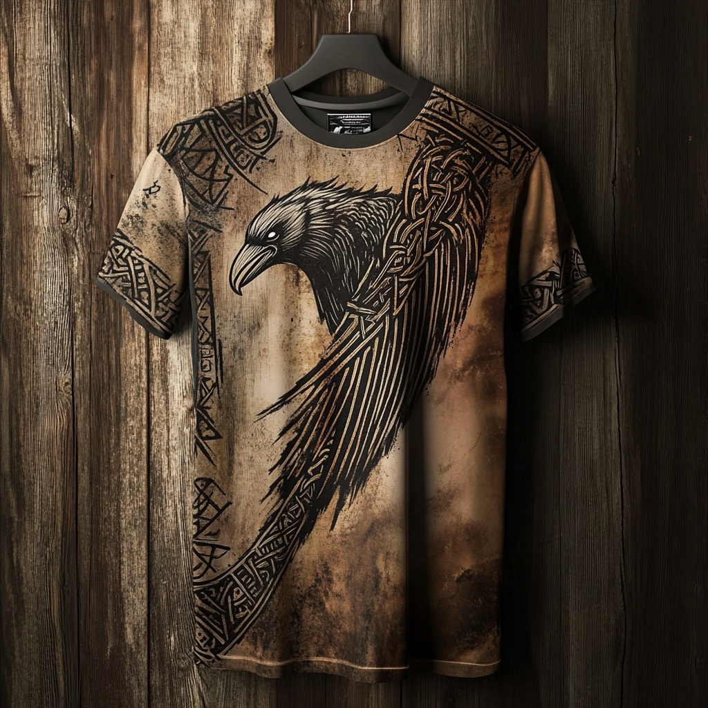 Men's Viking Tribal Raven Hugin Vintage Print T-shirt / Rvogue / Rvogue