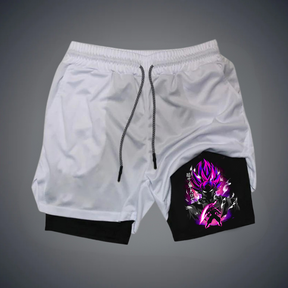 Men's Anime Print Double Layer Gym Shorts