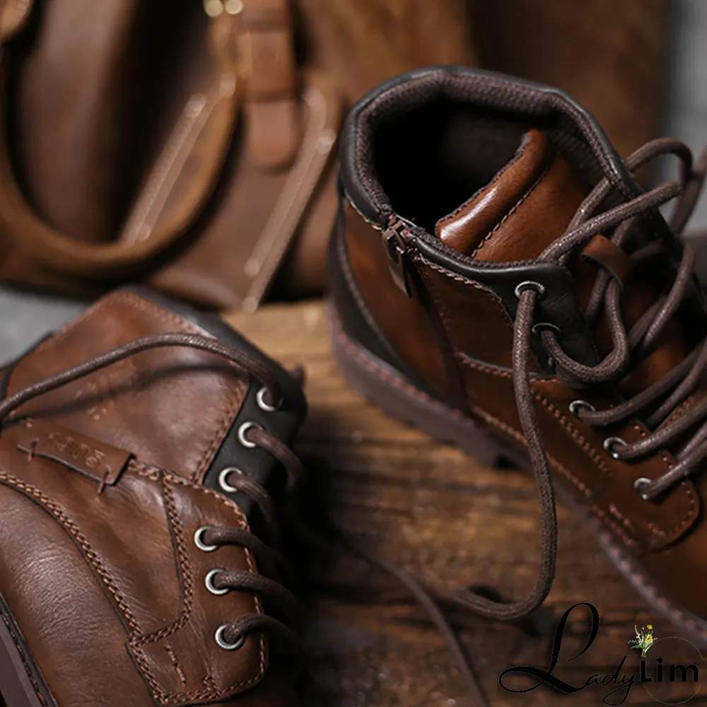 Black Vintage Split Joint Cross Straps Round Leather Shoes
