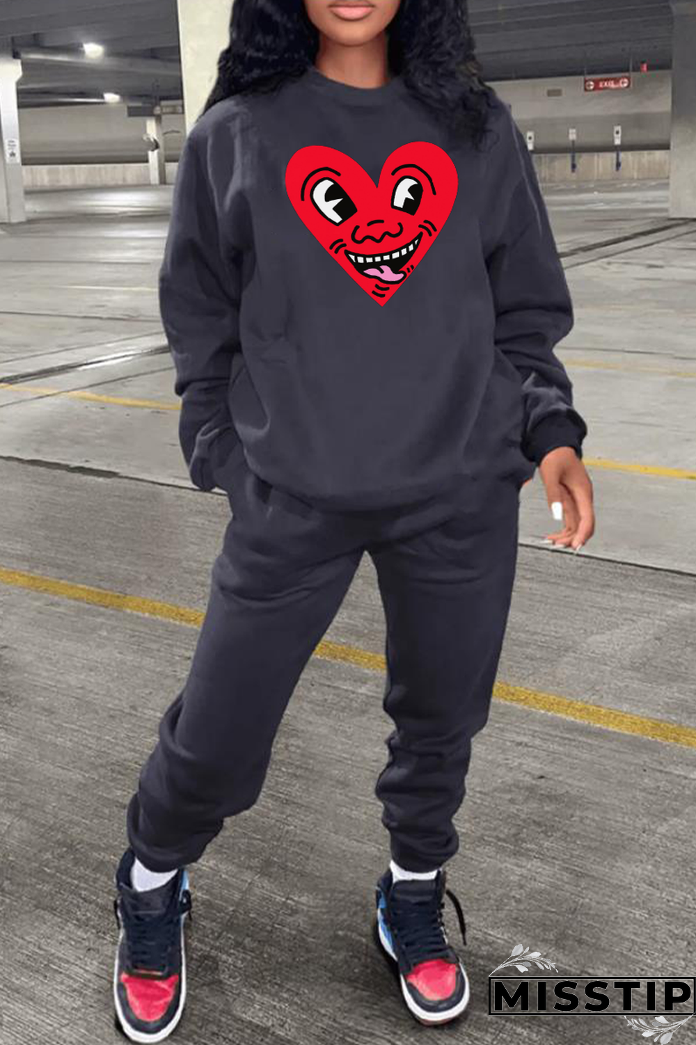 Black Casual Daily Print Patchwork O Neck Tops