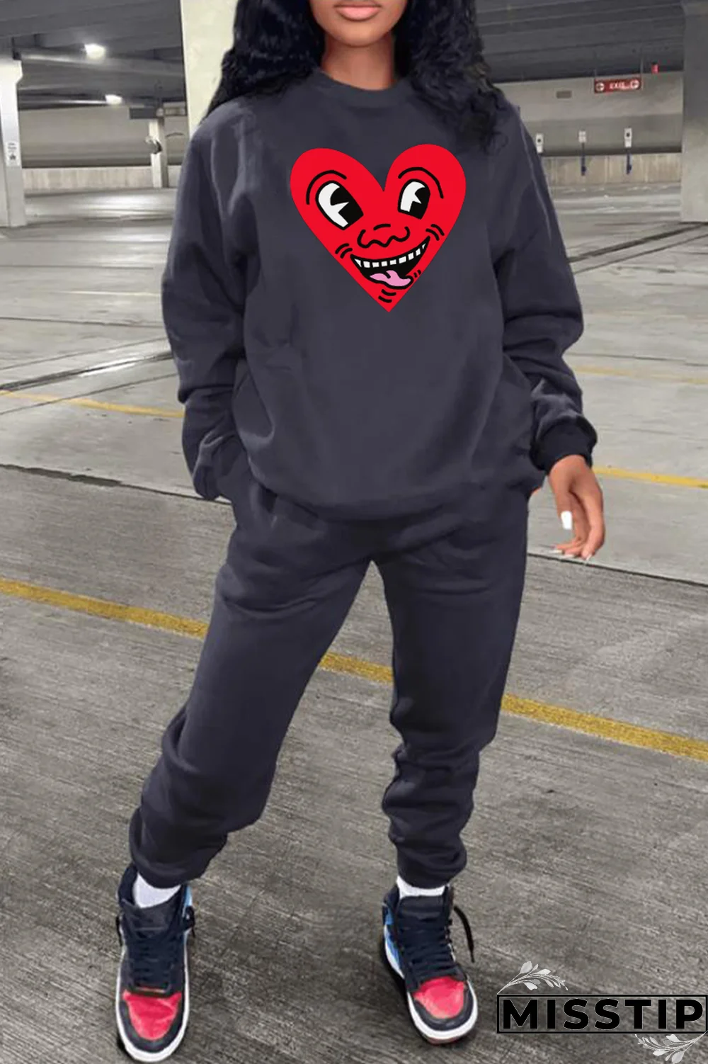 Black Casual Daily Print Patchwork O Neck Tops