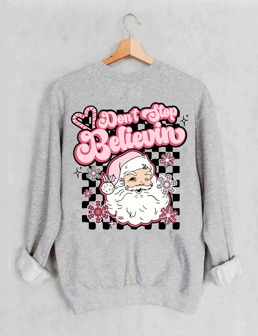 Don't Stop Believin Pink Santa Sweatshirt