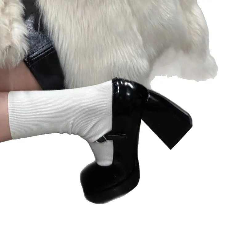 Breakj Breakj Head Mary Treasure Shoes Children Small High Heels Waterproof Wedding Shoes Bridesmaid Shoes Buckle With Thick Heel Single Shoes