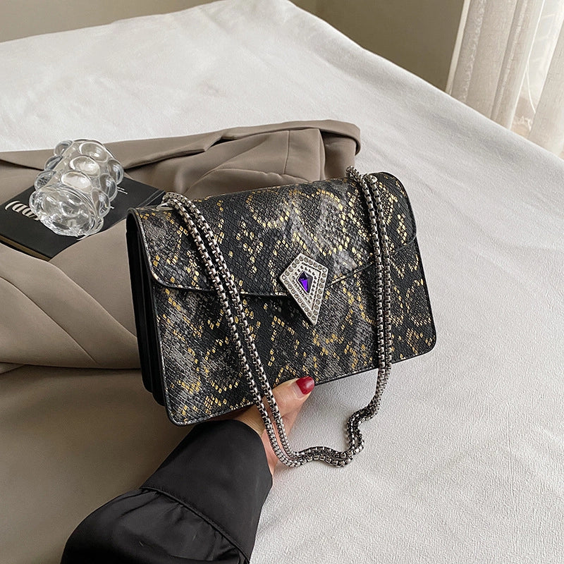 Women’s Small Pu Leather Snakeskin Elegant Square Magnetic Buckle Crossbody Bag