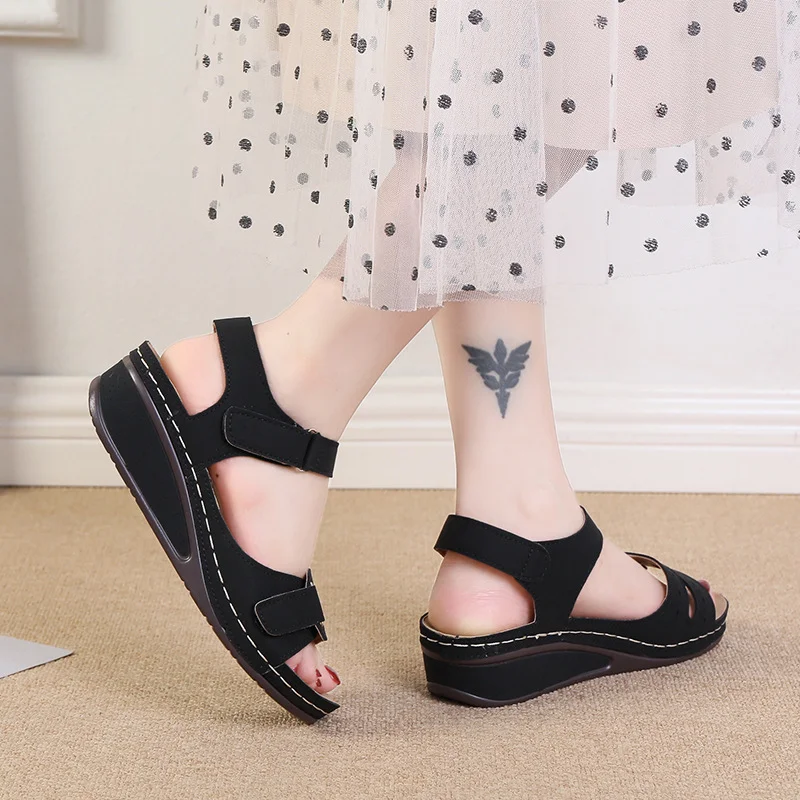 Breakj Breakj Shoes 2025 New Casual Round Head Magic Sticker Heel Sandals In Women's Slopes