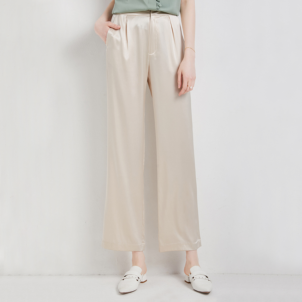 Lounge Silk Wide Leg Pants with Cropped for Women REAL SILK LIFE