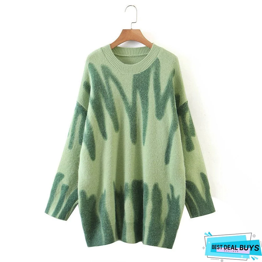 Printed Loose Fit Outerwear Sweater