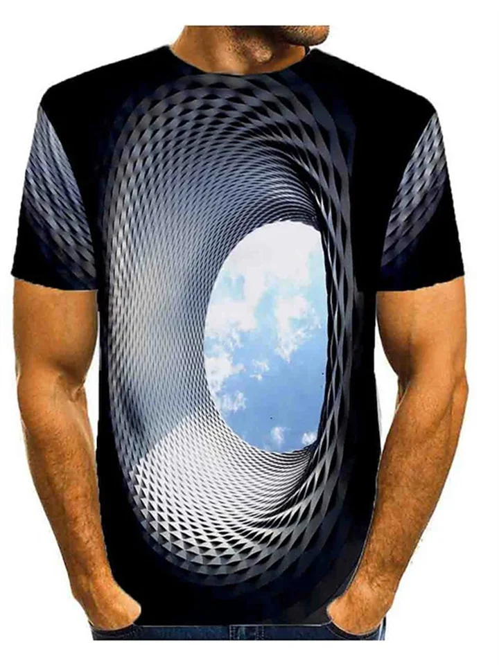 Men's T shirt Tee Optical Illusion Clouds Round Neck Green Blue Purple Yellow Black 3D Print Outdoor Street Short Sleeve Print Clothing Apparel Sports Fashion Designer Sportswear / Summer / Summer | 168DEAL