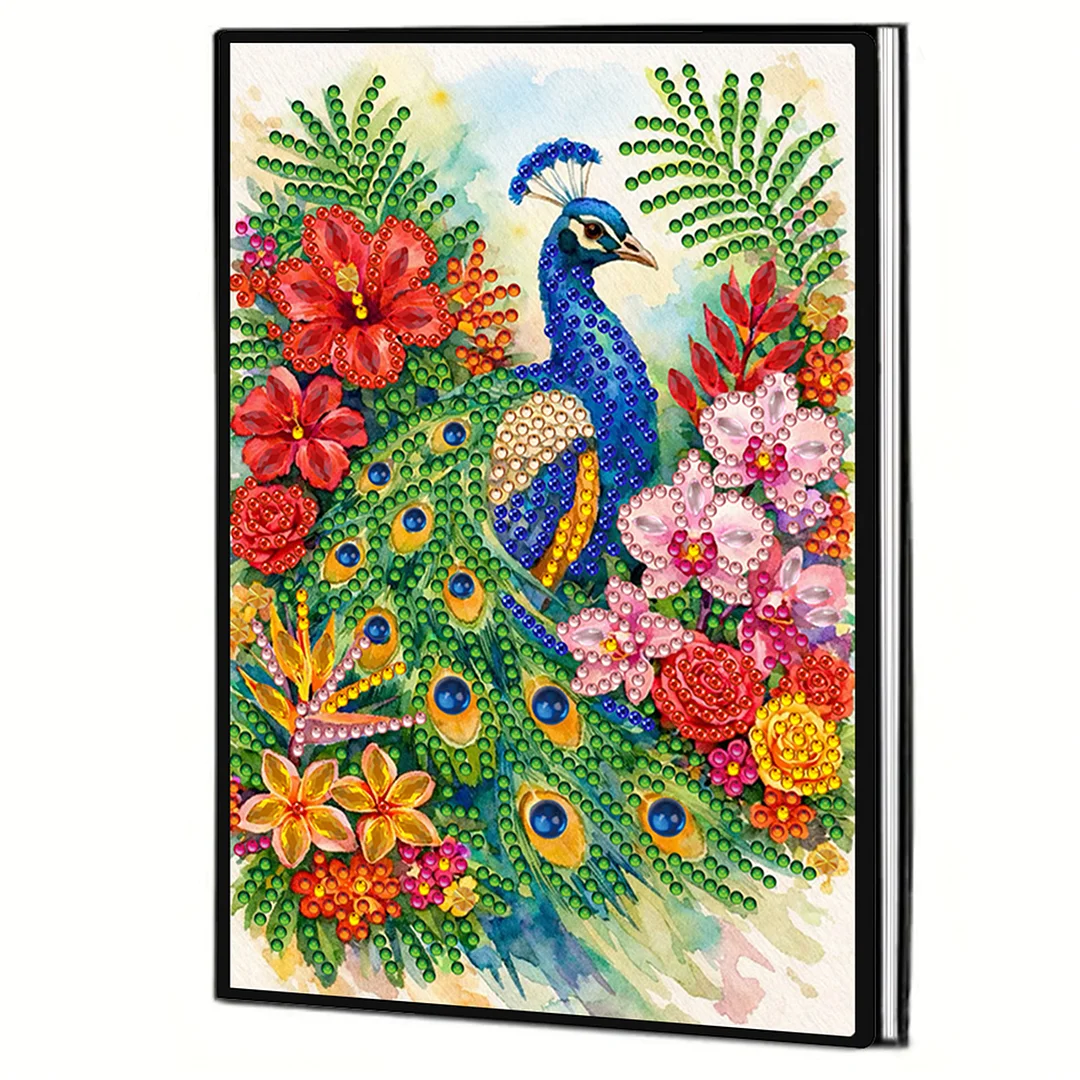 DIY Flower Diamond Painting Journals Notebooks 50 Pages A5 No Lines Special Shaped Diamond Art Kits for Beginners Craft Lovers and Artists (Peacock and Flowers)