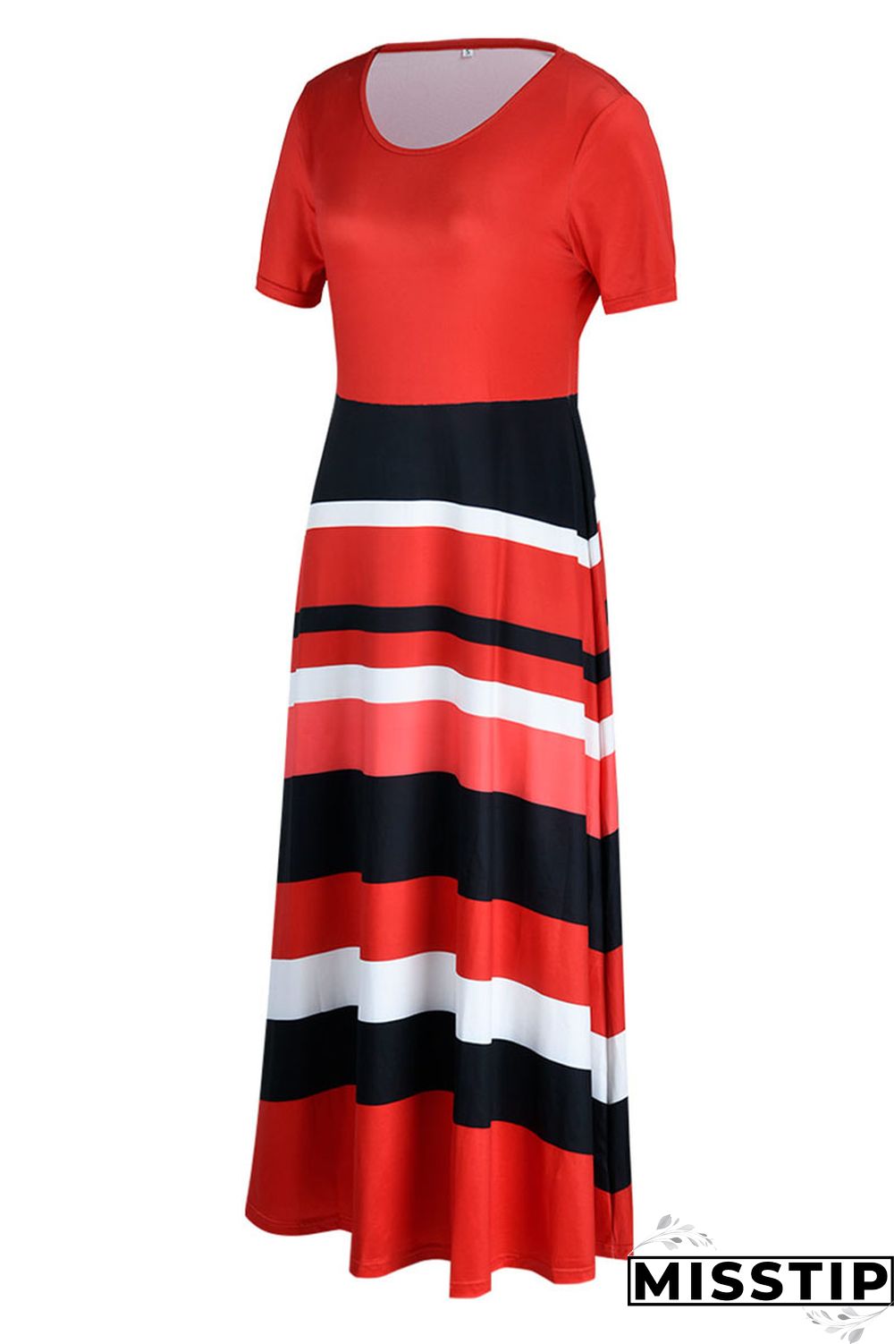 Red Casual Elegant Striped Print Patchwork O Neck A Line Dresses