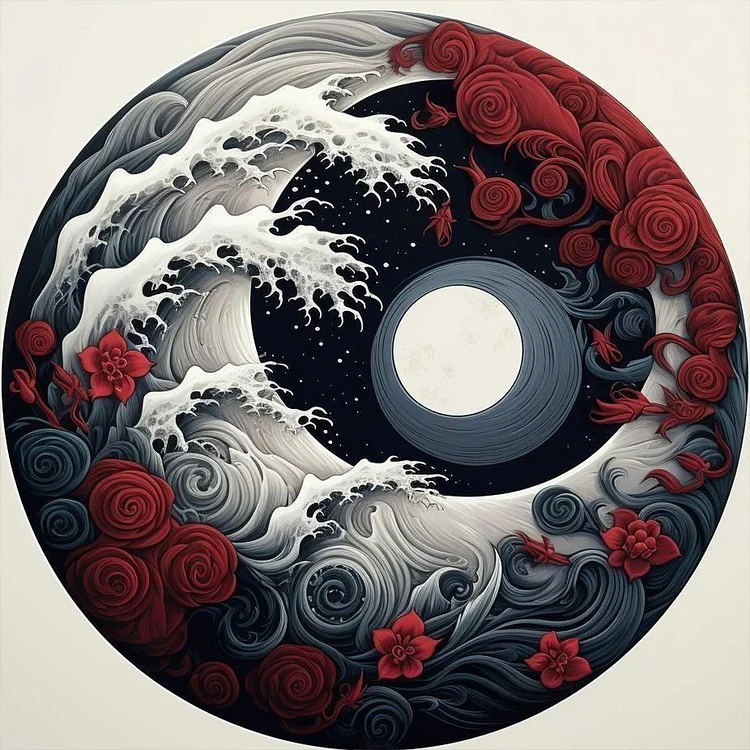 Yin And Yang Flowers 30*30CM (Canvas) Full Round Drill Diamond Painting gbfke