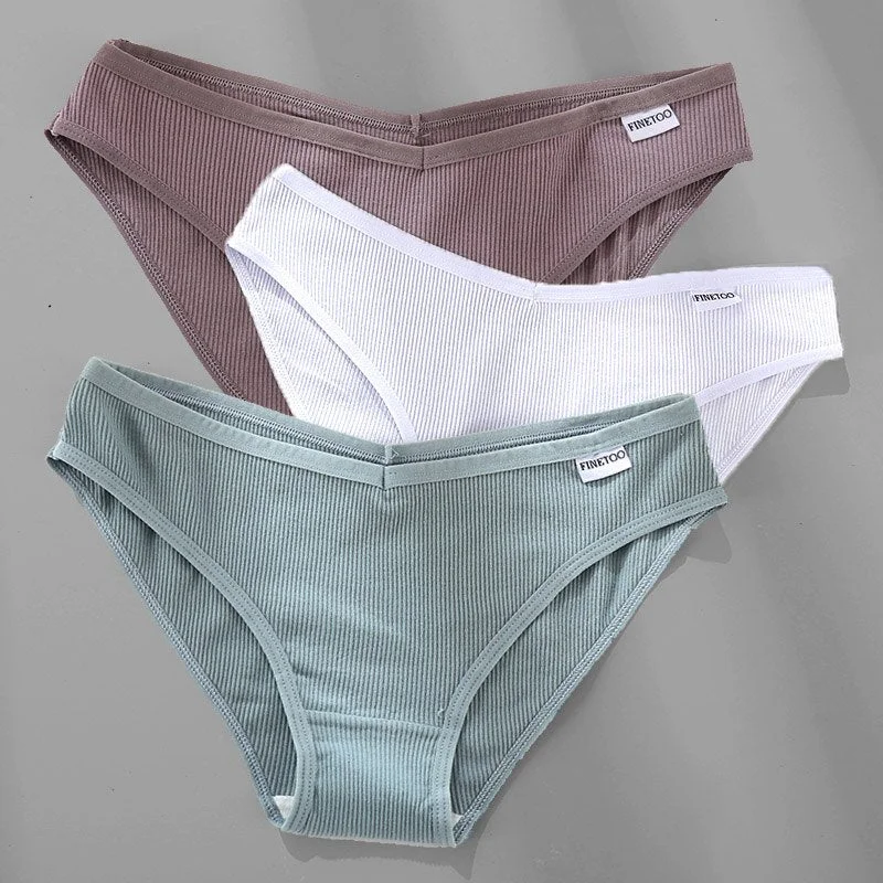 3PCS/Set Women's Panties Cotton Underwear Briefs Female Underpants Lingerie Sexy Low Waist Pantys for Woman 6 Solid Color M-4XL