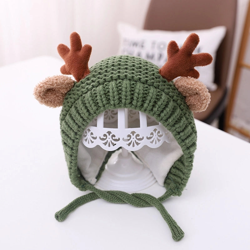 Baby Wool Hat Autumn And Winter Baby Men And Women Velvet Warm Knitted Hat Christmas Antlers Cute Super Cute Shroud Cap