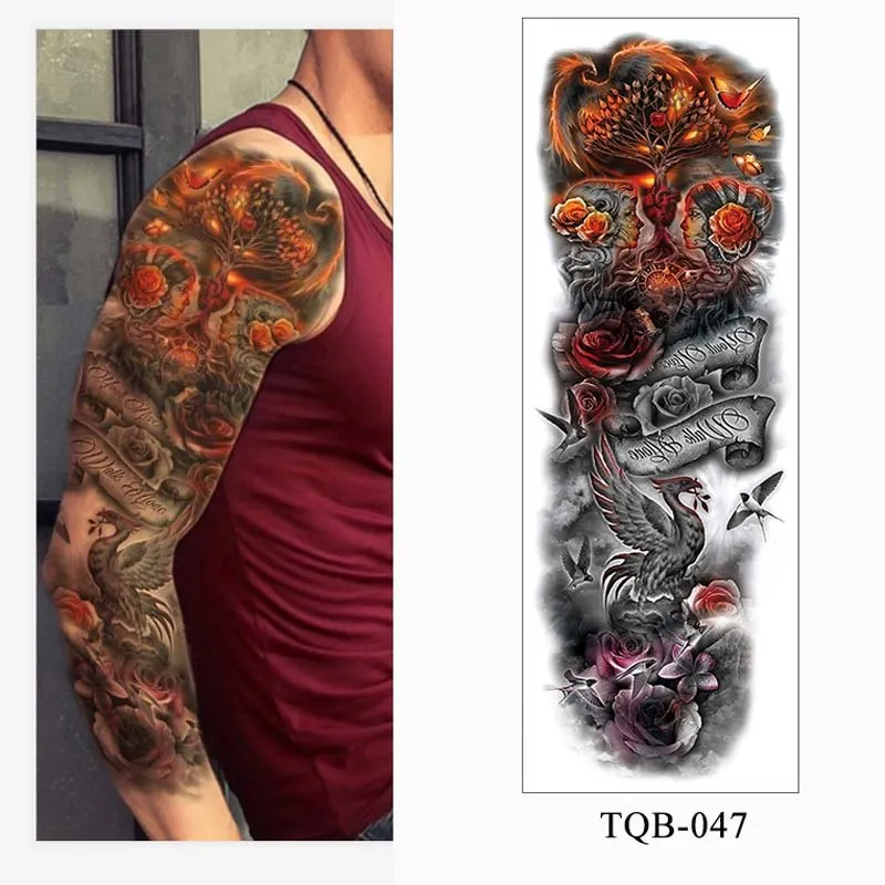 Sdrawing Men Temporary Tattoos Large Arm Sleeve Tattoo Sticker Dragon Tiger Fish Full Skull Totem Wolf Waterproof Fake Tattoo for Women
